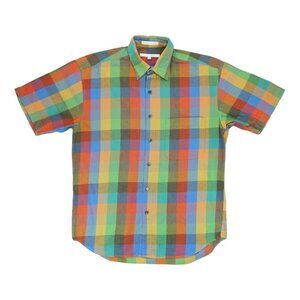 Vintage‎ 90s Perry Ellis Shirt Plaid Short Sleeve Button Down Size Medium